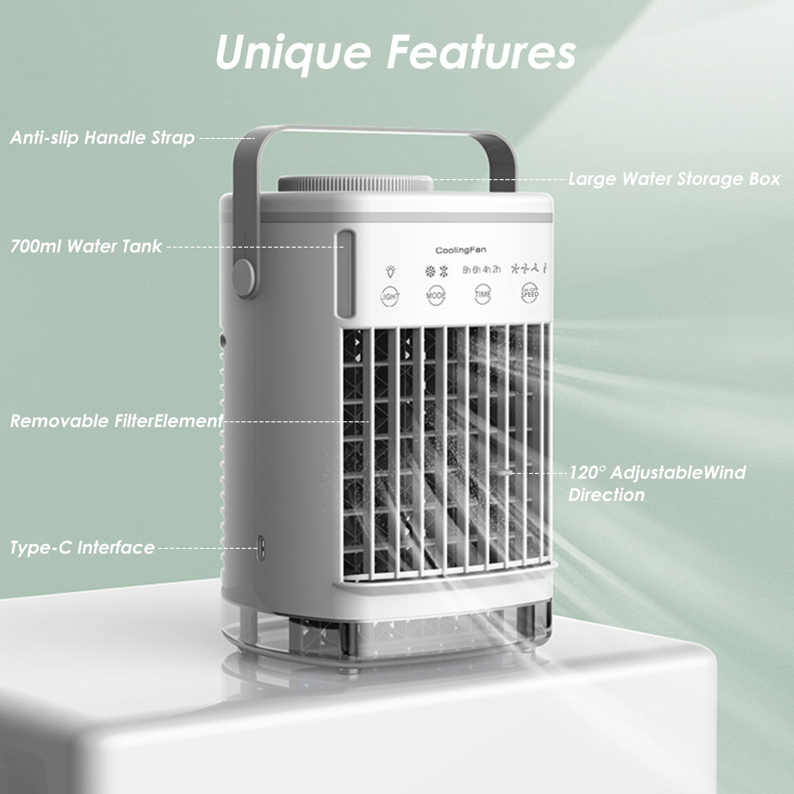JLLOM 5 Speed USB Rechargeable Portable Evaporative Air Cooler, White
