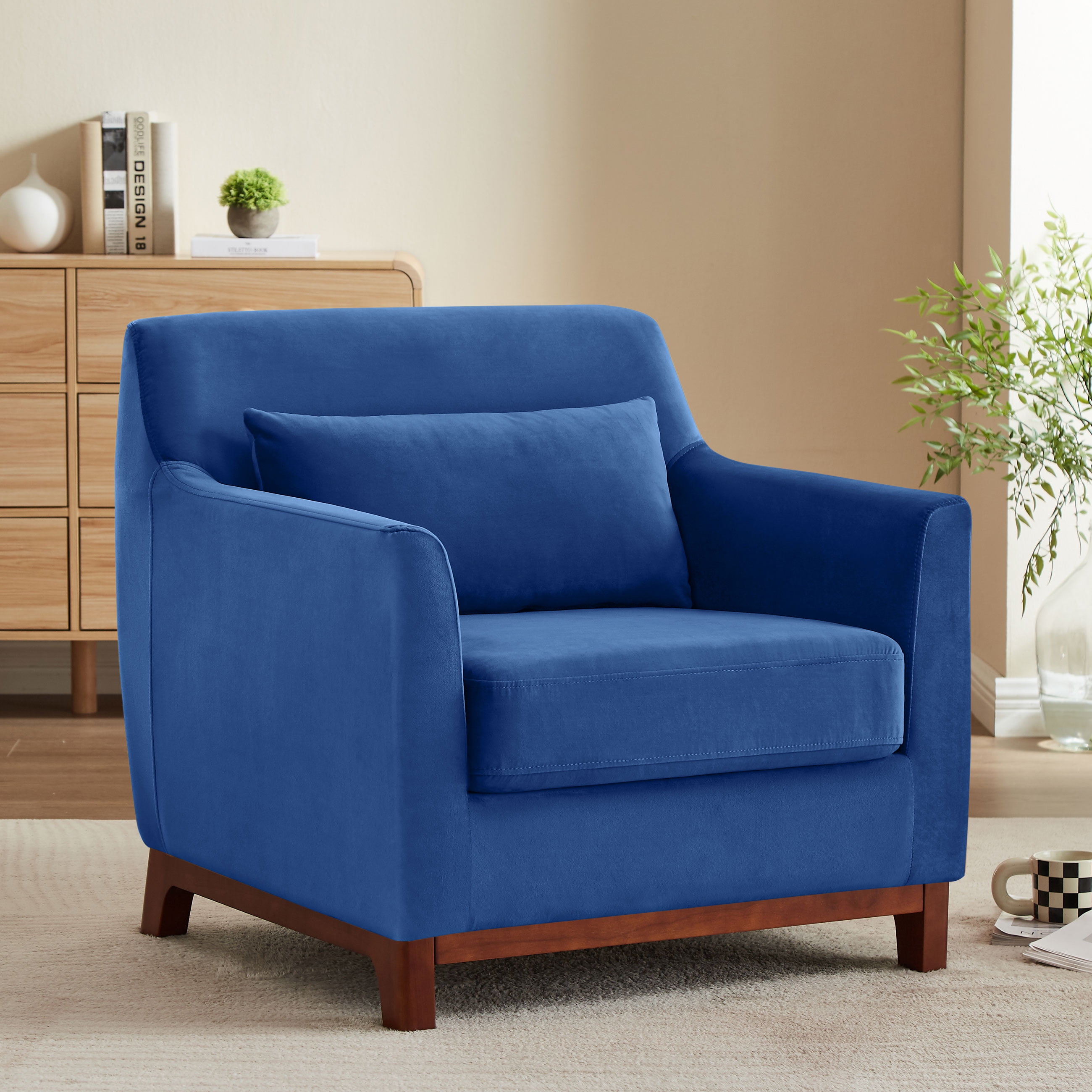 VANOMI 31.5'' Midcentury Upholstered Fabric Arm Chair with Wood Base