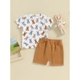 thumbnail image 5 of FEORJGP Toddler Boys Easter Outfit 0-3Y Infant Baby Short Sleeve T-shirt Bunny Print Crew Neck Tops and Solid Color Drawstring Shorts Sets Newborn Cute Casual Summer Clothing, 5 of 9