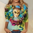 thumbnail image 2 of BDPORKAS Women's Mardi Gras Shirt 3/4 Sleeve Round Neck Carnival Themed 3d Print Graphic Tees Novelty Party Blouses Casual Loose Fit Mardi Gras Outfit, 2 of 5