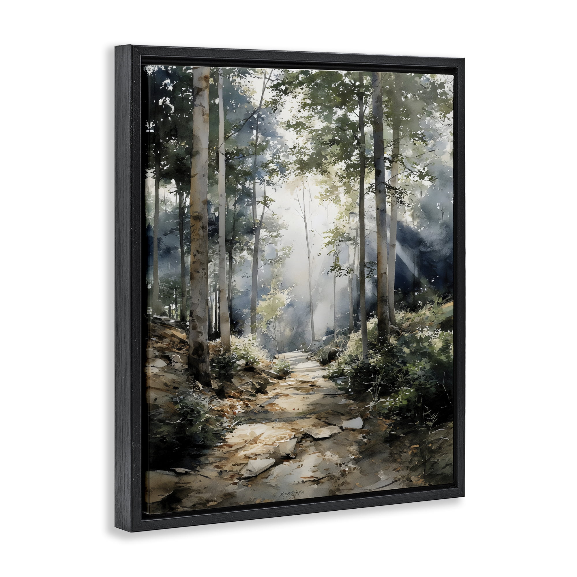Stupell Industries Through The Woods Pathway Black Framed Floater Canvas Wall Art, design by Franklyn Gregory