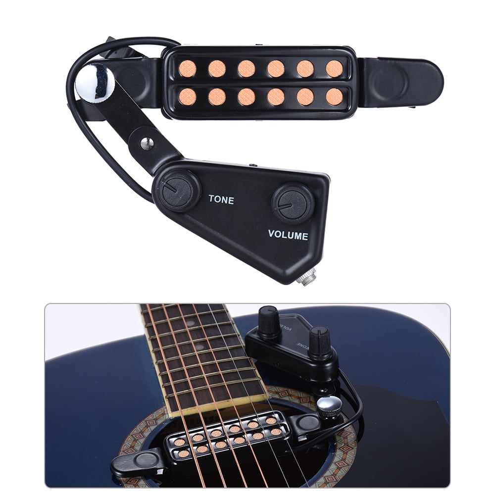 StyleZ 12 Soundhole Pickup with Amp Cable Clip On Tone Volume Control for Acoustic/Electric Guitar Transducer Microphone Wire Amplifier Speaker