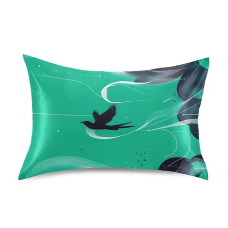Elegant Bird Silhouette Satin Pillowcase 20''x26'' Double-Sided Print Soft Wrinkle Resistant