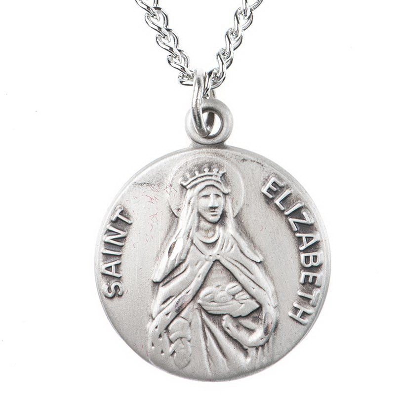 18-Inch Rhodium Plated Necklace with 4mm Crystal Birthstone Beads and Sterling Silver Saint Genesius of Rome Charm.