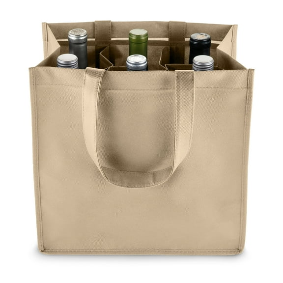True 6 Bottle Reusable Wine Bag, Wine Gift Bag for Party, Travel, Beige