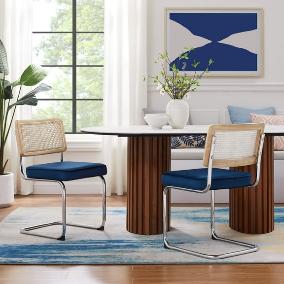 Loft Lyfe Rivky Velvet Navy Armless Kitchen Dining Chair(Set of 2), Home Furniture