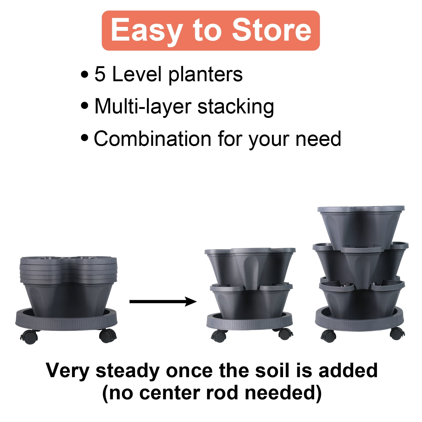 Strawberry Planter, 2Pack of 5 Tier Stackable Gaden Tower for Flowers, Vegetables, Grow Your Own Herb Vertical Oasis of Vegetables and Succulents