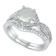 thumbnail image 2 of His Her Wedding Rings Sterling Silver Opal CZ Engagement TRIO Set Him Her 5/12, 2 of 6