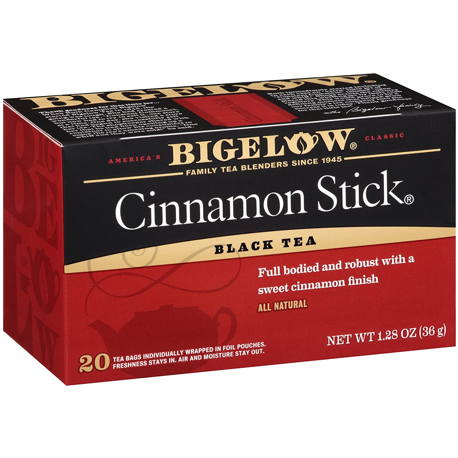 Bigelow Cinnamon Stick Black Tea Bags 20Count Boxes (Pack of 6), 120