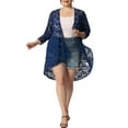 thumbnail image 2 of Agnes Orinda Women's Plus Size Lace Floral 3/4 Sleeve Sheer Casual Nylon Cardigans 4X Navy Blue, 2 of 7