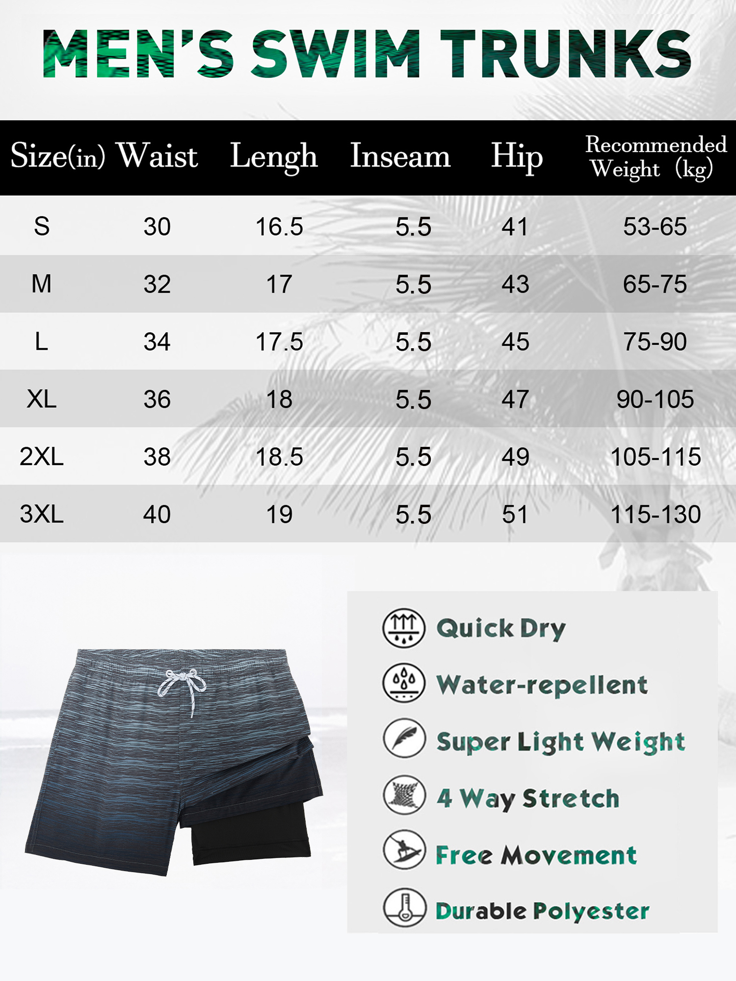 APTRO Men's Swim Trunks with Compression Liner, Gradient Gray photo 6