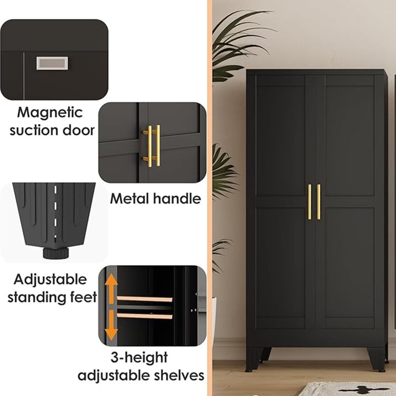 EROSOEI Sturdy Metal Kitchen Food Pantry Storage Cabinet with 2 Doors and 3 Adjustable Shelves