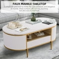 thumbnail image 4 of Modern Fluted Coffee Table, 47.24" Oval Coffee Table with Drawer & Faux Marble Top, Curved Center Table with Gold Metal Leg for Living Room Home Office, 4 of 7