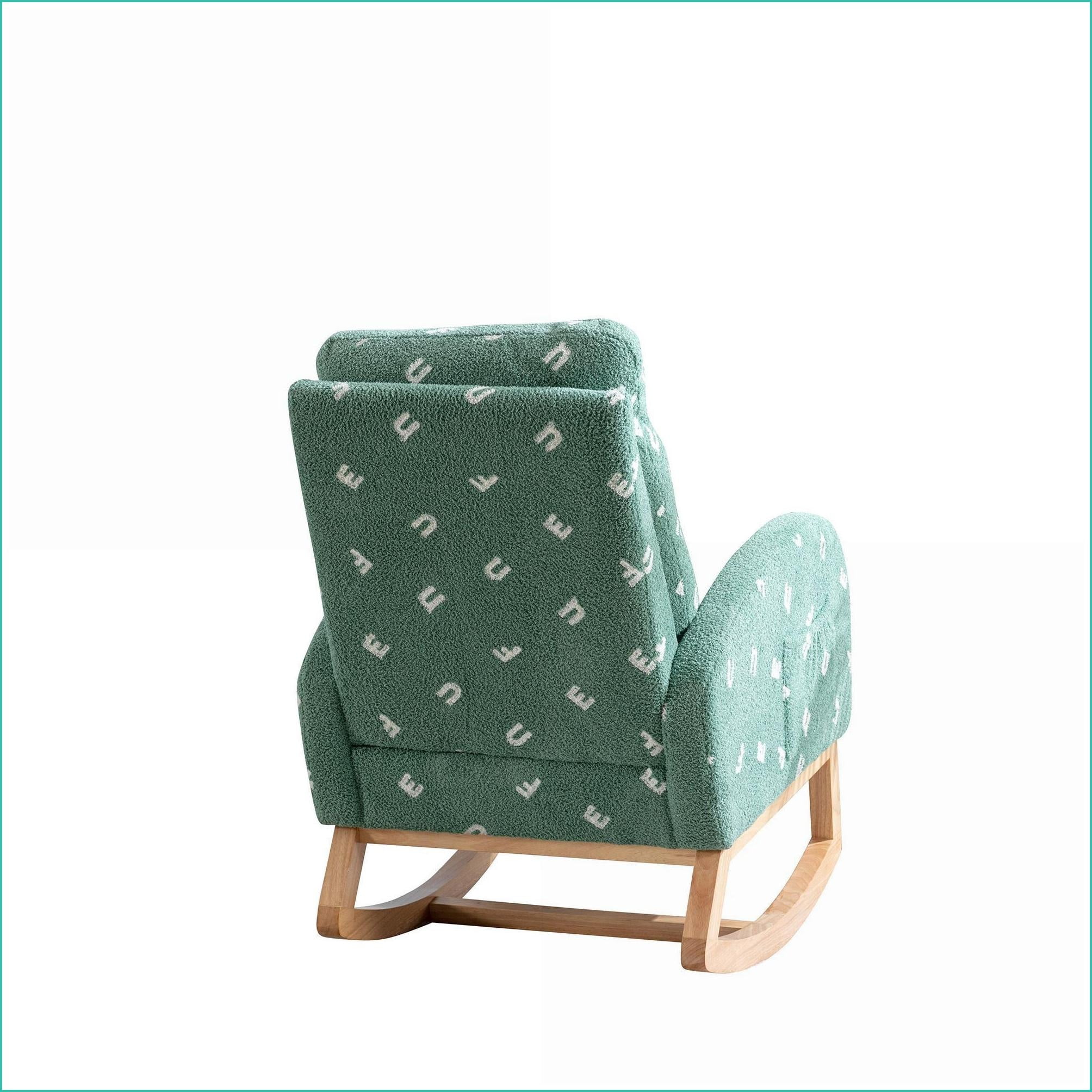 Rocking Chair for Nursery, 26.8"W Mid-Century Green Boucle Accent Rocker with Side Pocket | Boucle | Foam