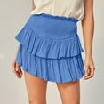 thumbnail image 4 of qolati Women Smocked Ruffle Mini Skirts Summer High Waisted Tiered Short Skirt Cute Pleated A-Line Flared Skirt with Shorts Underneath, 4 of 6