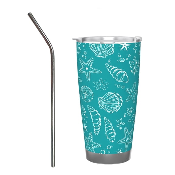 20oz Ocean Seashell Tumbler with Handle and Straw Stainless Steel Insulated Car Cup Travel Coffee Cup Beach Gift with Stainless Steel Straw