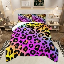 Manfei Pink Leopard Print Bedding Comforter Set for Girls, Rainbow Gradient Twin Comforter Sets, Cheetah Print Bedding Set, Super Cozy Room Decor