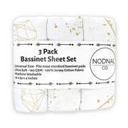NODNAL CO. Gold Cotton Bassinet Fitted Sheet Set, 3 Pieces, for Newborn Baby Girl or Boy Nursery Bedding, Gender Neutral