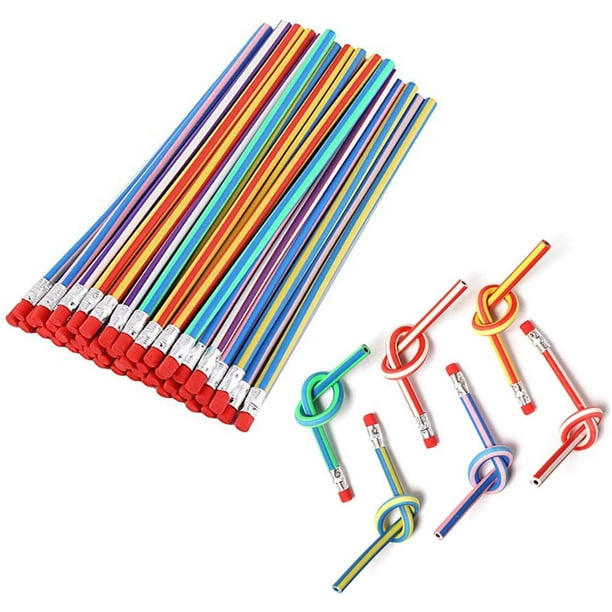 Crayon souple flexible, 35 crayons souples souples à rayures colorées avec  gomme comme cadeau pour étudiants ou enfants 