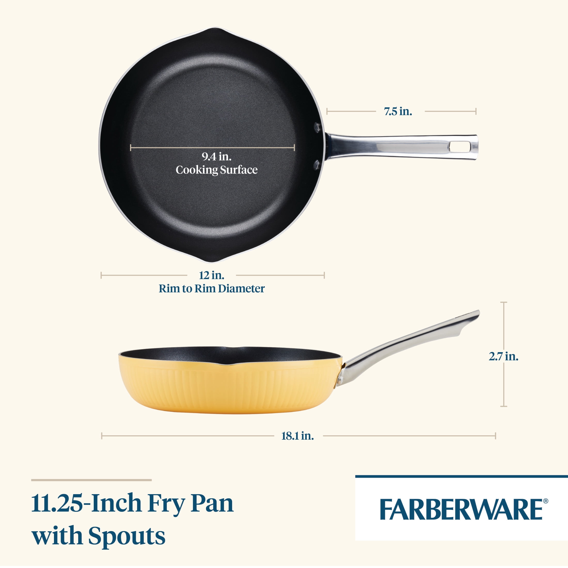 Farberware Style 11.25 Inch Nonstick Frying Pan, Dishwasher Safe and Oven Safe to 500°F, Yellow