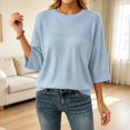 thumbnail image 2 of CAIXIA Lightweight Sweaters For Women Crewneck 3/4 Sleeve Loose Slim Long Sleeve Pullover Tops Thin Basic Clothes Layering Shirts Work Outfits Fall Winter Clothes,Sky Blue, 2 of 7