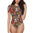 thumbnail image 1 of Balery Mushrooms And Leaves Body de cuello redondo de manga corta para mujer Tops de manga corta Tops básicos-XX-Large, 1 of 7