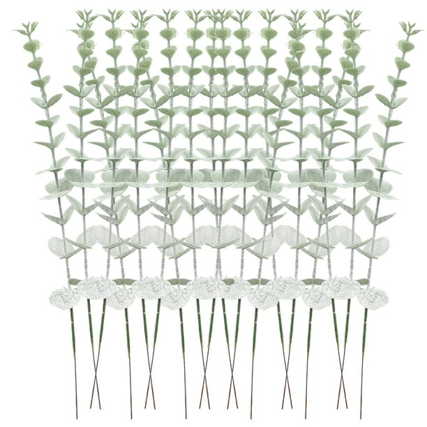 Naiovety Ramo de plantas simuladas de eucalipto de mano de obra fina de 12 piezas, decoración de plantas artificiales de alta simulación, gran Decoración polvo verde