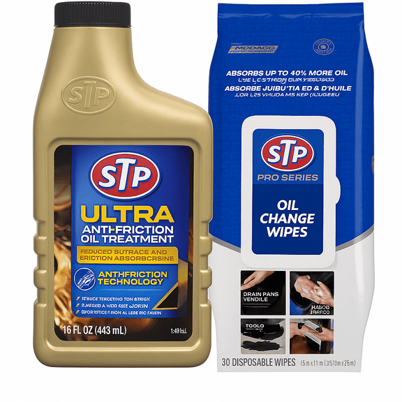 STP Ultra Anti-Friction Oil Treatment Engine Oil Additive with Oil Change Wipes, 2-Piece Bundle