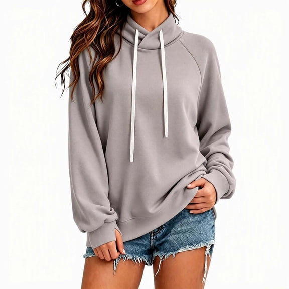 DISKEBUISS Women's Hoodie Long Sleeve Drawstring Oversized Sweatshirt with Thumb Hole for Fall Winter Pullover