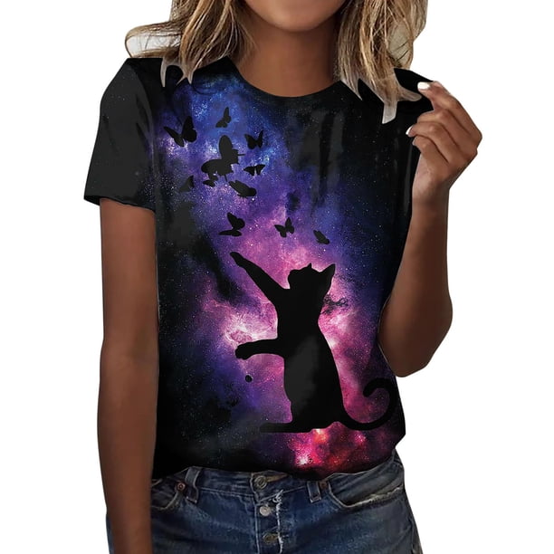 Gibobby Casual Playera de Manga Corta para Mujer Túnica holgada para mujer, camisetas informales verano, camiseta Floral manga corta con cuello redondo, blusa holga(B,XL)