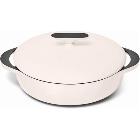 Caraway Enameled Cast Iron Braiser - 3.5 qt Braiser Pan - 3 Layer Enamel Coating - No Seasoning Required - Compatible With All Stovetops - Oven Safe - Free From Forever Chemicals - Cream