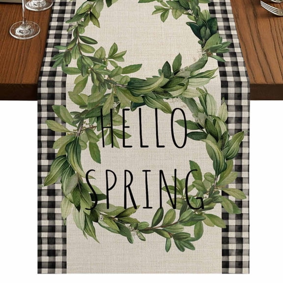 Table Runners 36 Inches Long Dress Scarves, Farmhouse Green Garland Farmhouse Kitchen/Dining Table Runner, Short Coffee Tablerunners, Spring Vintage Black Plaid Beige 13x36 Inch