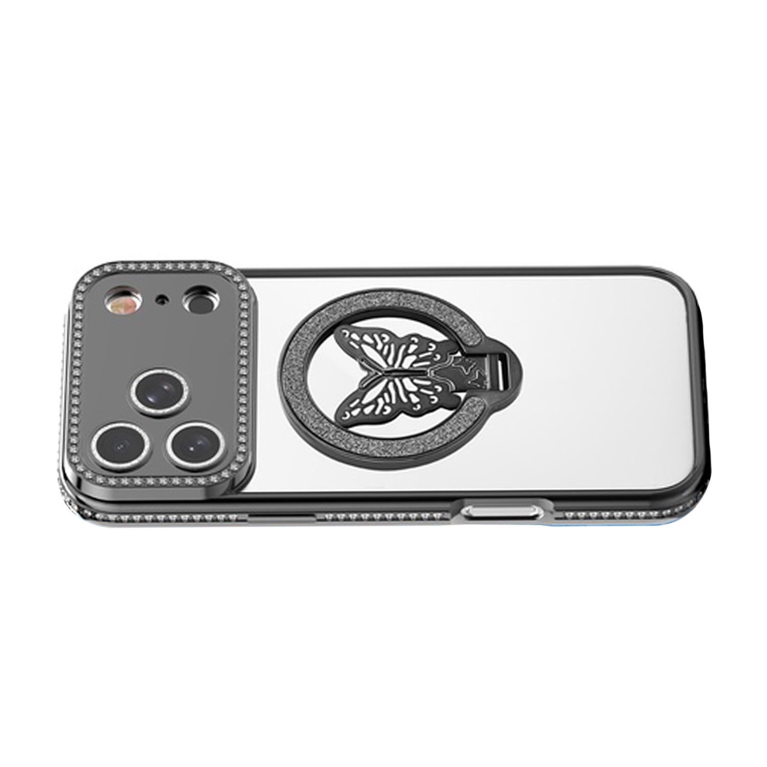 Shiny Butterfly Stand Case for iPhone 17 Pro Max - Black