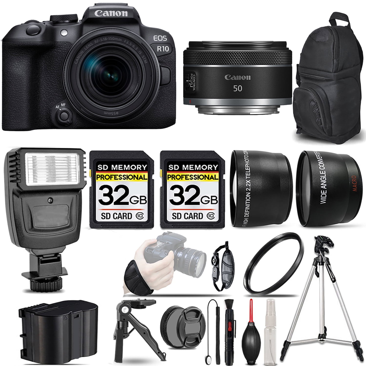 Canon EOS R10 Mirrorless Camera with 18-150mm Lens +50mm f/1.8 STM Lens ...