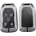 thumbnail image 3 of Key Fob Cover Compatible with Chevrolet Silverado Traverse Equinox GMC Sierra 1500 2500HD 2021-2025 Leather/Zinc Alloy 5 Button Keychain Case Holder Protector,Black-Short keychain, 3 of 9