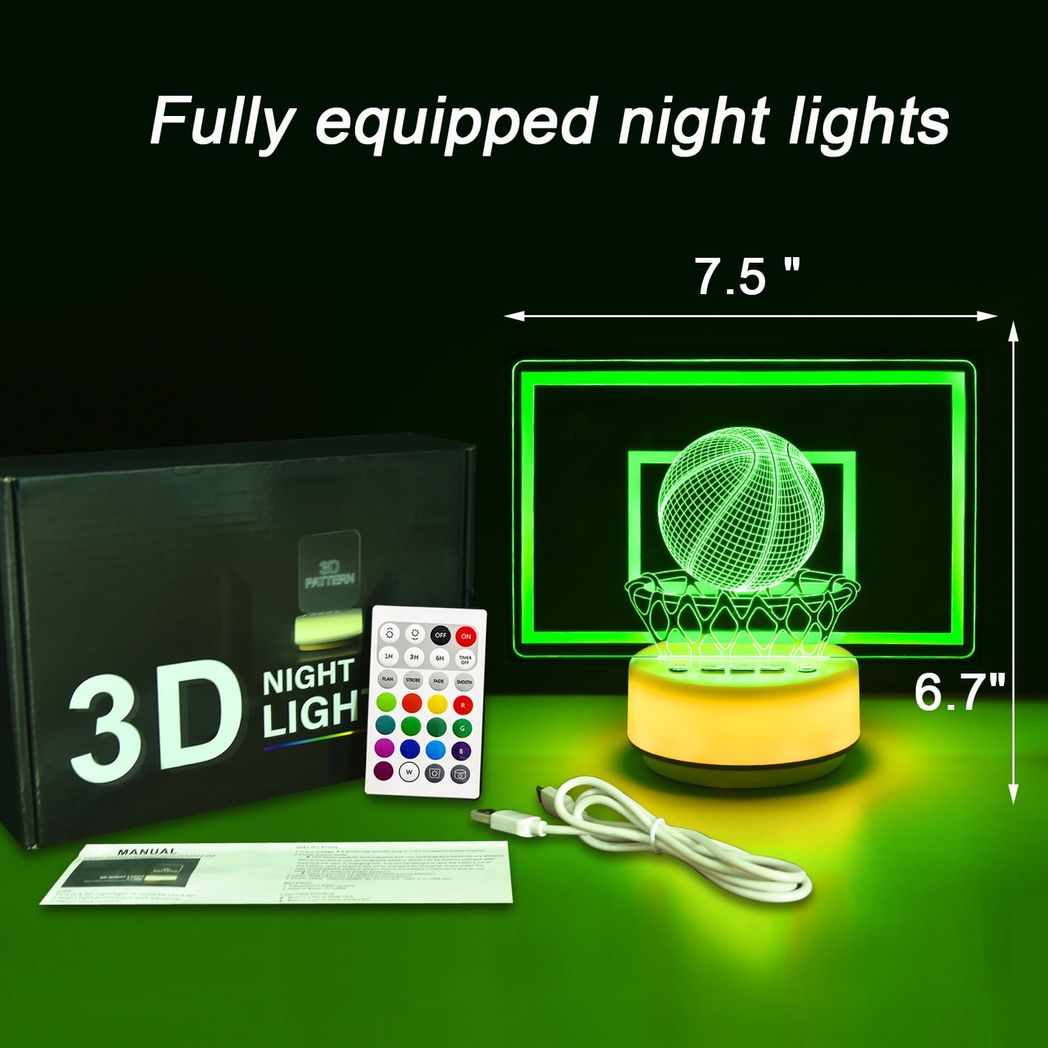 Basketball Night Light for Boys, 3D Illusion Led Lamp 14 Colors Bedroom Sports Decor Lamp with Remote Control /Buttons +Timer +Dim Function, Basketball Gifts Birthday Xmas Holiday Gift for Boys/Girls