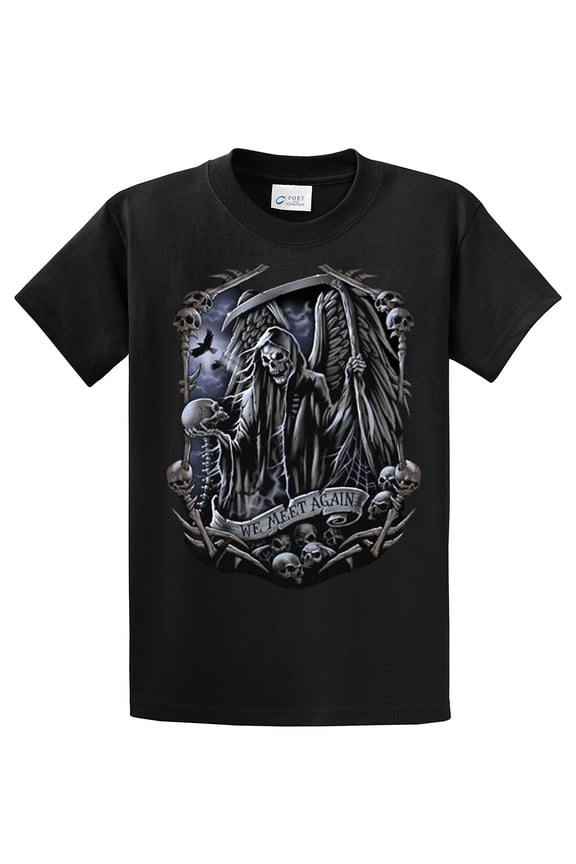 Biker Grim Reaper We Meet Again Skeletons Skull Scary Men's Short Sleeve T-shirt-Black-XL