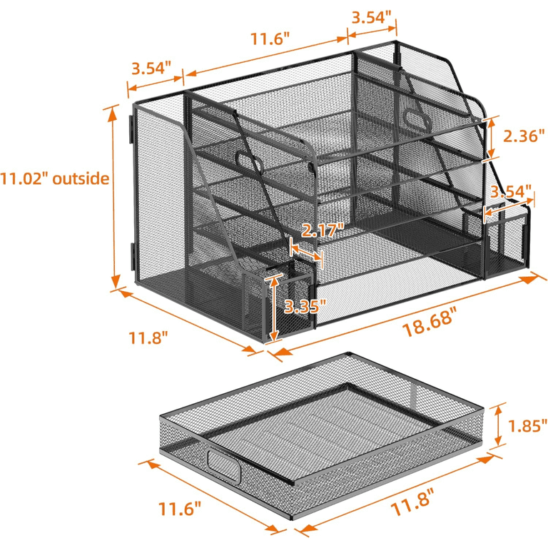 INTIGE 5-Tier Mesh Desk Organizer with Drawer, Black photo 5