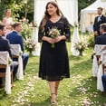 thumbnail image 3 of Agnes Orinda Women's Plus Size Lace Dress V-Neck 3/4 Sleeve Midi Swing Wedding Bridesmaid Dresses 1X Black, 3 of 8