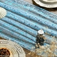 thumbnail image 4 of Sm:)e Light Blue Silk Screen Stamping Gauze Table Runner 120 Inch 10FT, Glitter Metallic Foil Sheer Chiffon Table Decor for Wedding Anniversary Birthday Outdoor Home Party Table, 4 of 4