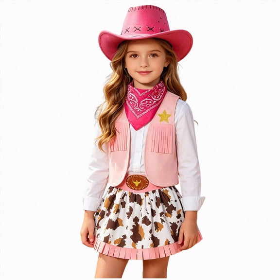 Dagaeig Kids Western Cowboy Hat for Girl Boy Wide Brim Beach Cowgirl Hat with Belt Buckle Cattleman Cowboys Hats 4-10 Years 6-7 Years