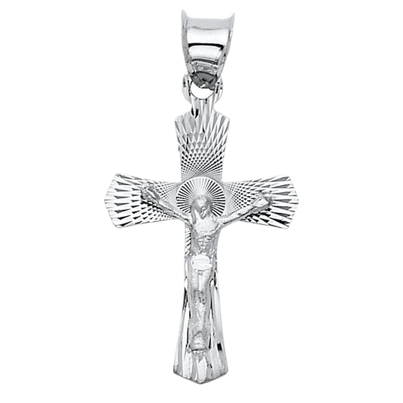 FB Jewels 14K White Gold Christian Crucifix Cross Stamp Pendant 20mm X 14mm