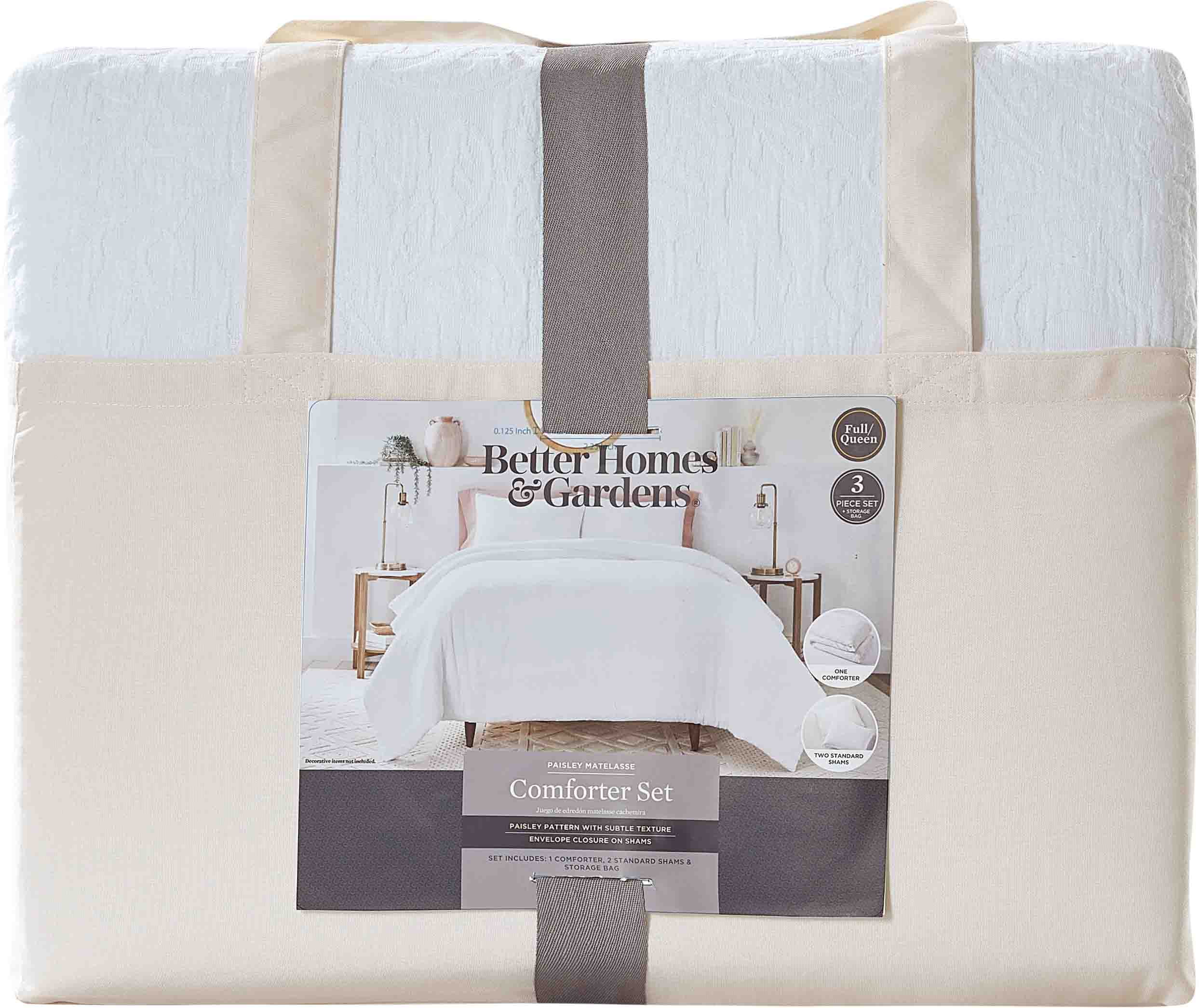 Better Homes & Gardens White Paisley Matelasse 3-Piece Comforter Set, Full/Queen, All-Season Bedding