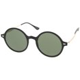 thumbnail image 3 of zeroUV Unisex Retro Thin Frame Slim Metal Temples Flat Lens P3 Round Sunglasses 43mm (Black-Gold / Green) - 43mm, 3 of 5