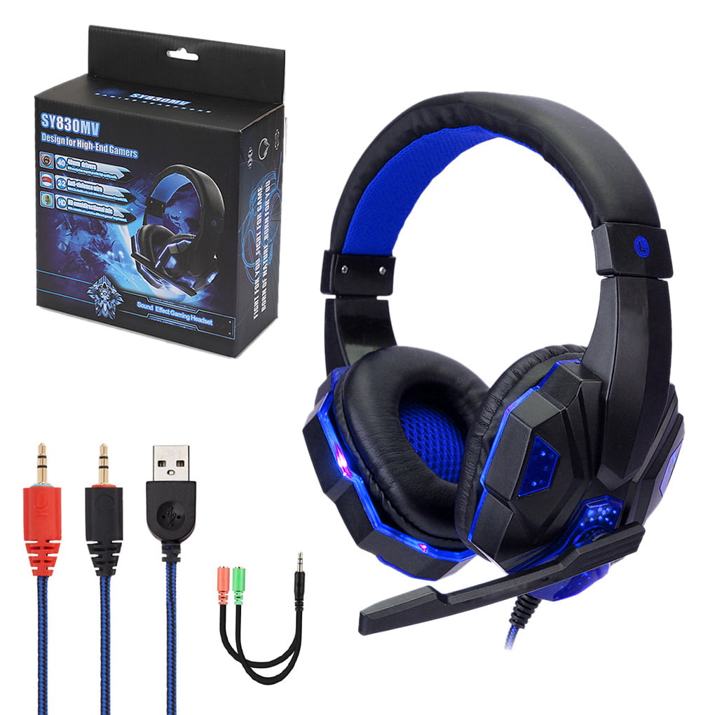 stel je voor Stadscentrum Geen Top-Tech Gaming Headphone Computer Game Console Stereo Surround Sound 3.5mm  Wired Headset Earphone, Black Blue, LED Type - Walmart.com