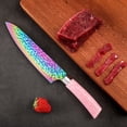 thumbnail image 6 of Rainbow Titanium Knife Set, Non Stick Thick and Sharp Stainless Steel 15 Pcs Cutlery Kitchen Knives Set with Acrylic Block, Chef Quality for Home & Pro Use, Best Gift, Pink Color, 6 of 9