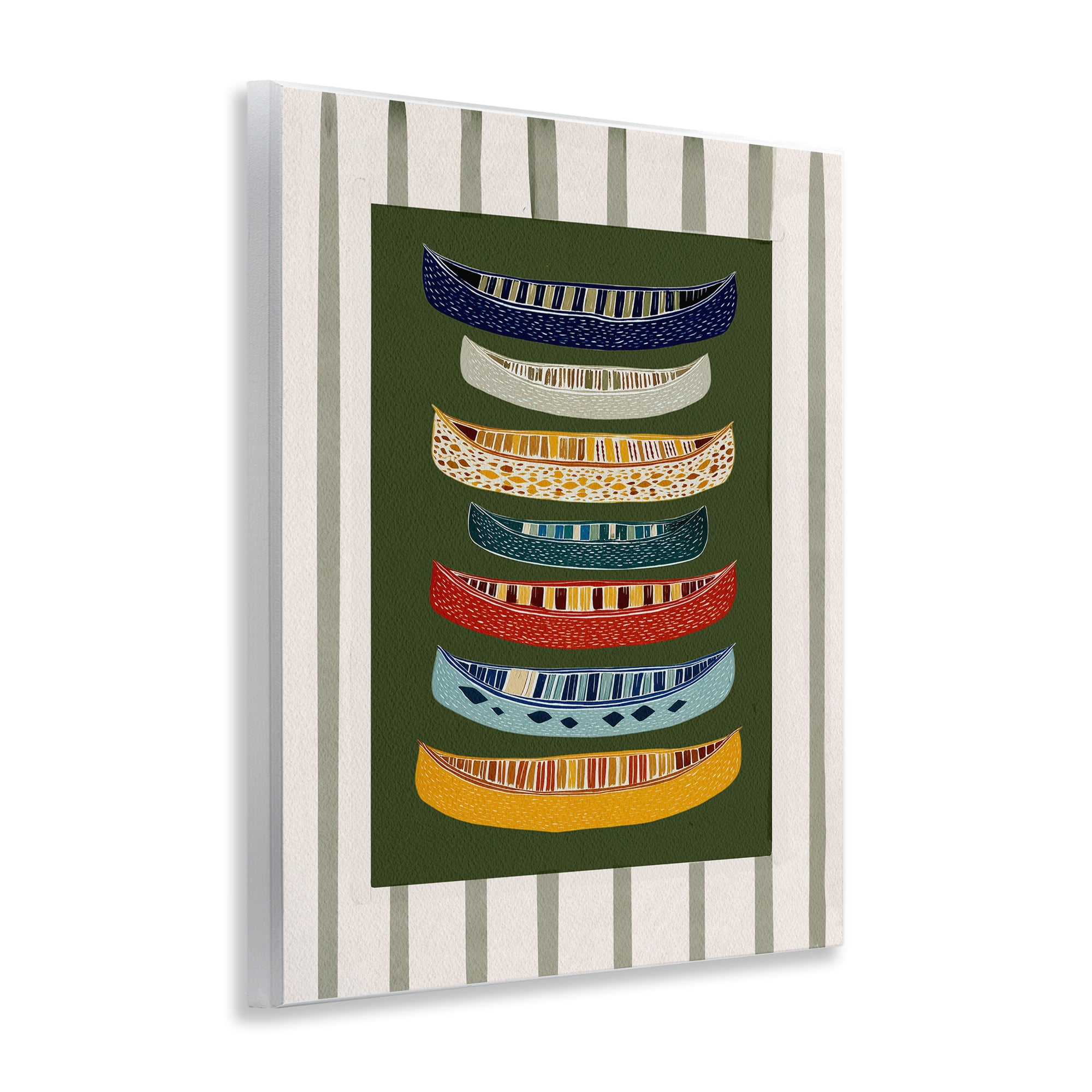 Stupell Industries Patterned Canoes over Stripes Wall Plaque Art, design by Yen