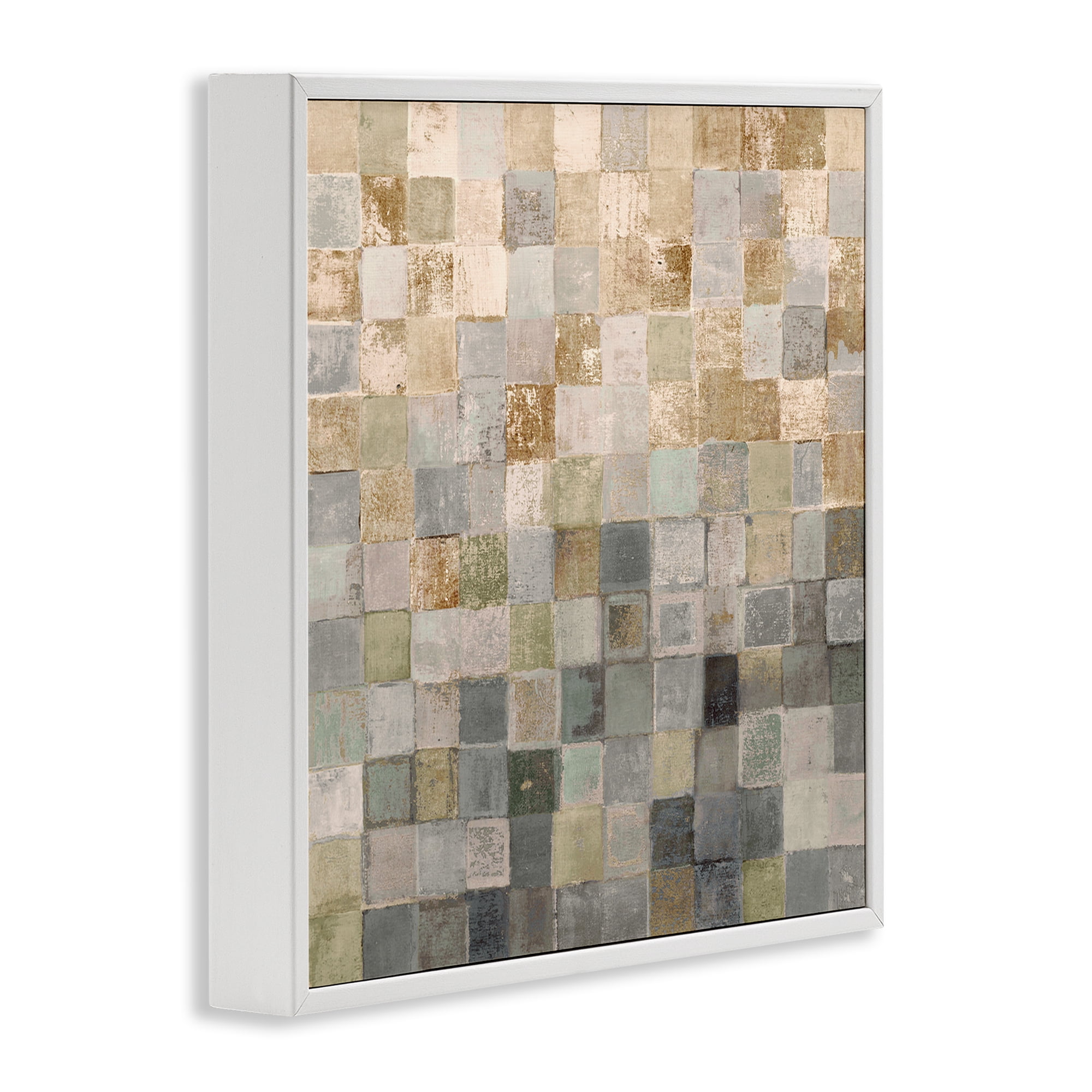 Stupell Industries Alternating Beige & Grey Squares Abstract Painting White Framed Art Print Wall Art, 17 x 17