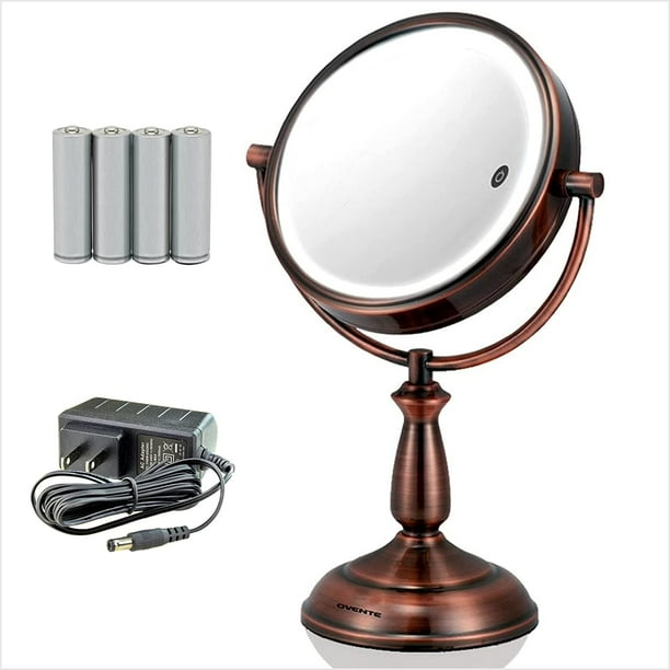 Ovente Lighted Vanity Mirror Tabletop 7 5 1x 10x Magnifier 360 Degree Double Sided 3 Tone Smart Touch Led 15 Min Auto Shut Off Timer Battery Ac Plug Operated Antique Copper Mpt75co1x10x Com Ovente Lighted Vanity Mirror Tabletop, Lighted Vanity Mirror Automatic