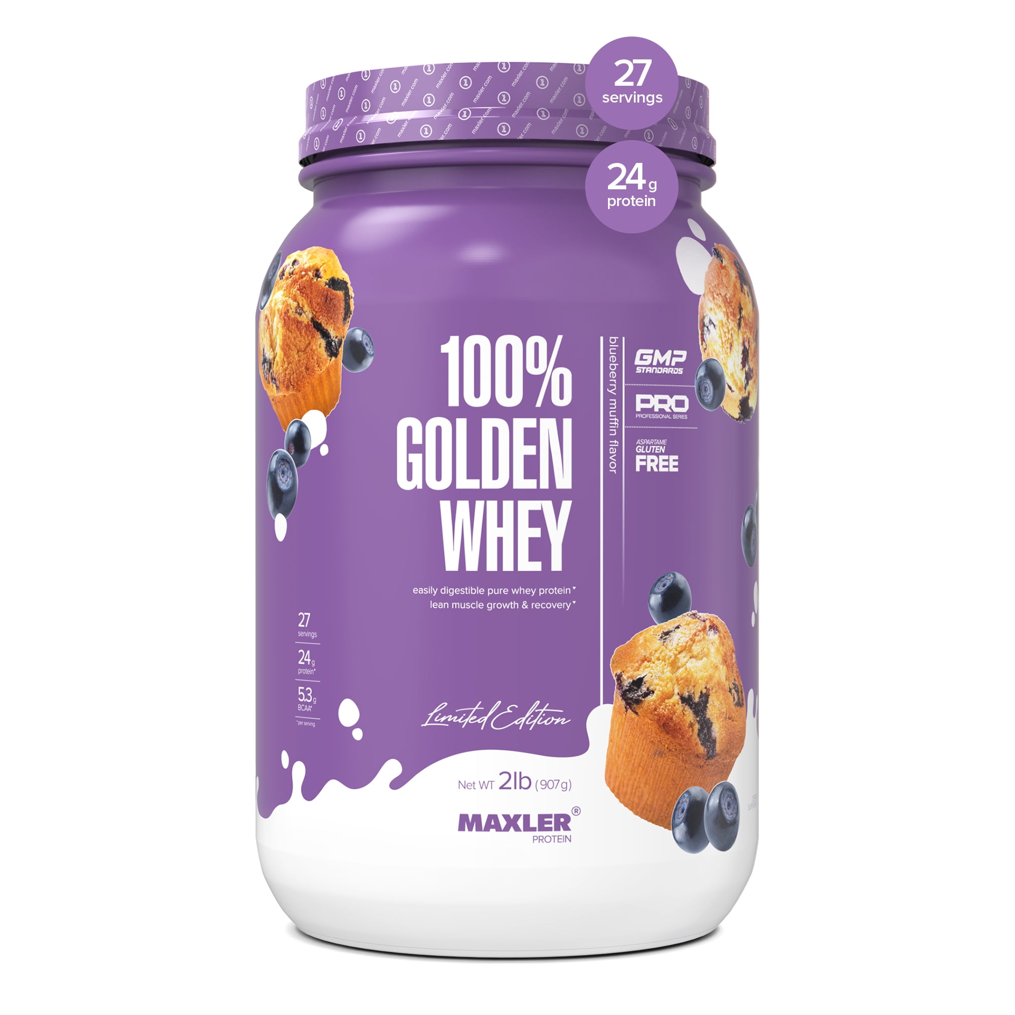 Maxler 100% Golden Whey Protein Powder - Blueberry Muffin 2 lb